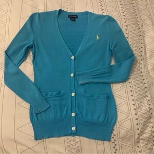 Girls Polo Ralph Lauren Blue Cardigan Yellow Horse - M(8-10)
100% Supima Cotton